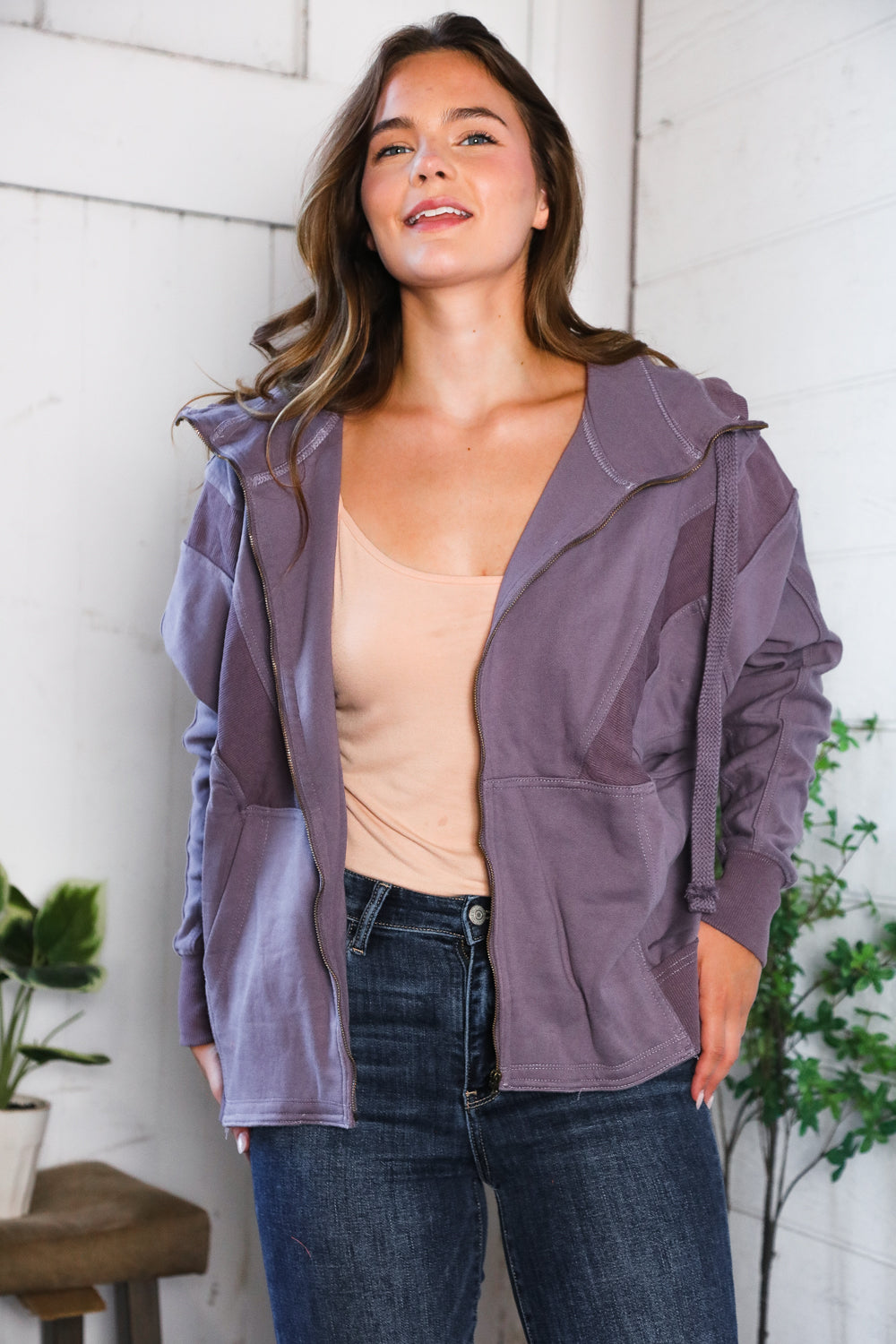 A Cozy Wanderer Dusty Velvet Zip Up Jacket